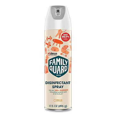 FamilyGuard Disinfectant Spray, Citrus Scent, 17.5 oz Aerosol Spray, 8/Carton (SJN327151)
