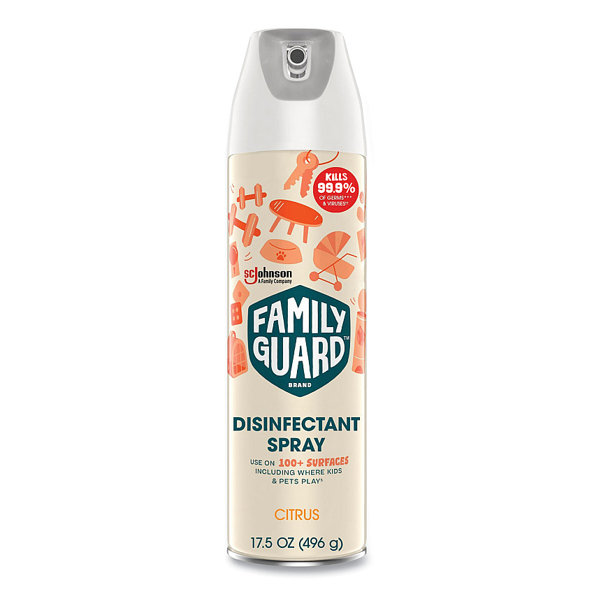 FamilyGuard Disinfectant Spray, Citrus Scent, 17.5 oz Aerosol Spray, 8/Carton (SJN327151)