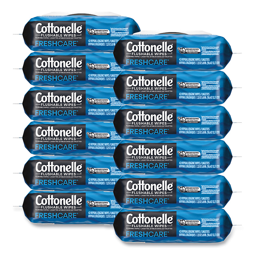 Cottonelle Fresh Care Flushable Cleansing Cloths, 1-Ply, 3.75 x 5.5, White, 42/Pack, 12 Packs/Carton (KCC44932CT)