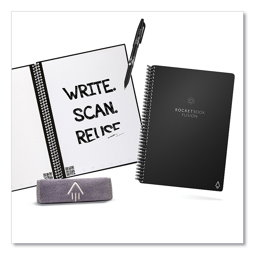 Rocketbook Fusion Smart Notebook, Seven Assorted Page Formats, Black Cover, (18) 8.8 x 6 Sheets (RKBEVRFEKA)