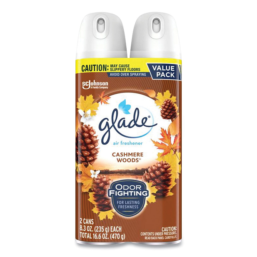 Glade Air Freshener, Cashmere Woods, 8.3 oz Aerosol Spray,  3/Carton (SJN346577)