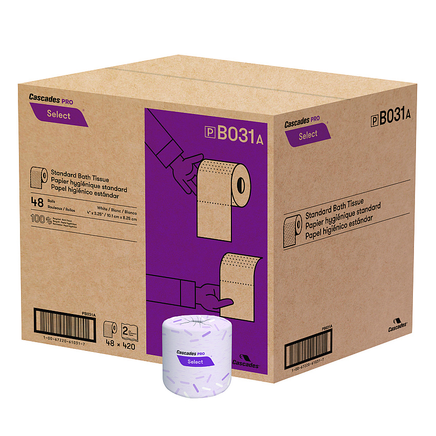 Cascades PRO Select Standard Bath Tissue, 2-Ply, White, 4 x 3.25, 420 Sheets/Roll, 48 Rolls/Carton (CSDB031)