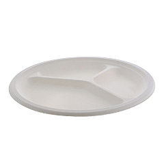 Pactiv Evergreen EarthChoice PFAS Free Compostable Dinnerware, 3-Compartment Plate, 10.25" dia, Natural, 500/Carton (PCTMC50044PFREE)