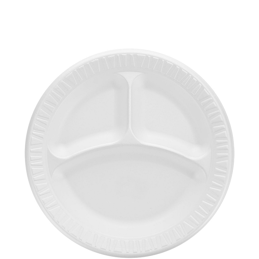 Dart Quiet Classic Laminated Foam Dinnerware, 3-Compartment Plate, 9" dia, White, 500/Carton (DCC9CPWQ)