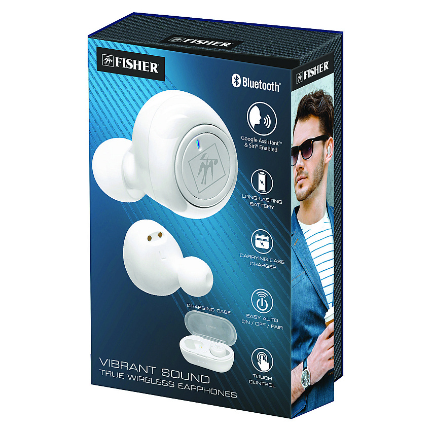 Fisher Vibrant Sound True Wireless Earphones, White (MIGFTW210W)