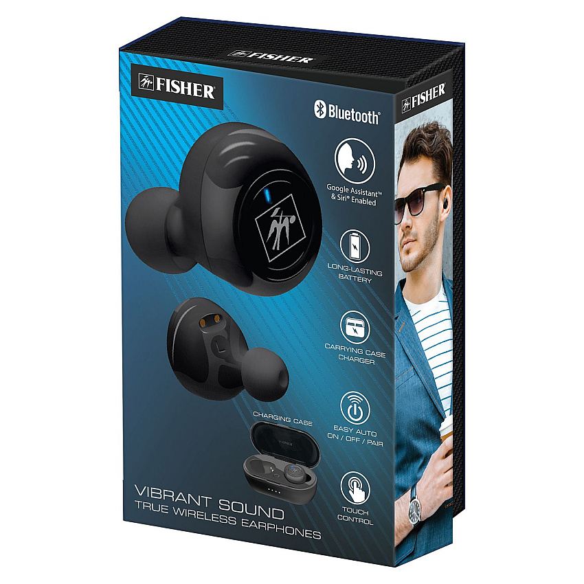 Fisher Vibrant Sound True Wireless Earphones, Black (MIGFTW210K)