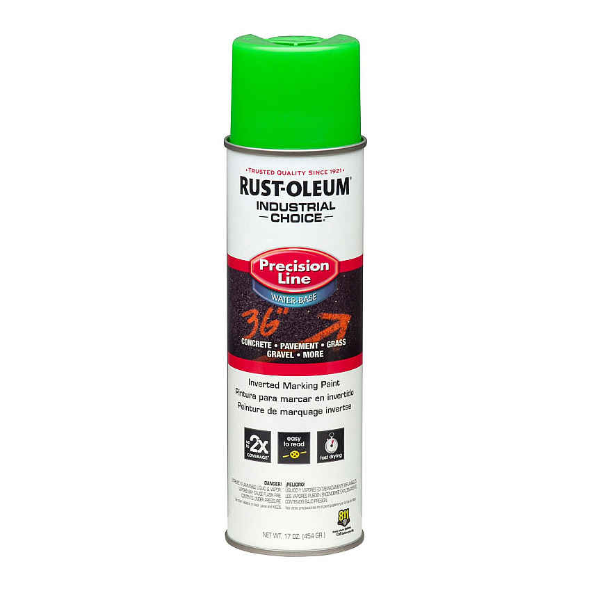 Rust-Oleum Industrial Choice Precision Line Marking Paint, Fluorescent Green, 17 oz Aerosol Can, 12/Carton (RST203032CT)