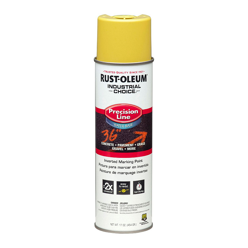 Rust-Oleum Industrial Choice Precision Line Marking Paint, Flat High-Visibility Yellow, 17 oz Aerosol Can, 12/Carton (RST203034CT)