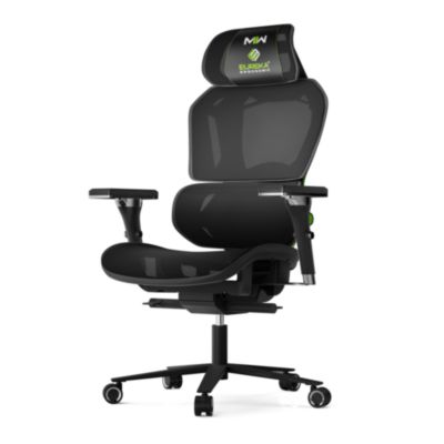 Eureka Typhon Hybrid Chair, Supports Up to 220 lb, 18.5" to 22.05" Seat Height, Black Mesh Seat, Black/Green Mesh Back, Black Base (EKAGC05G)