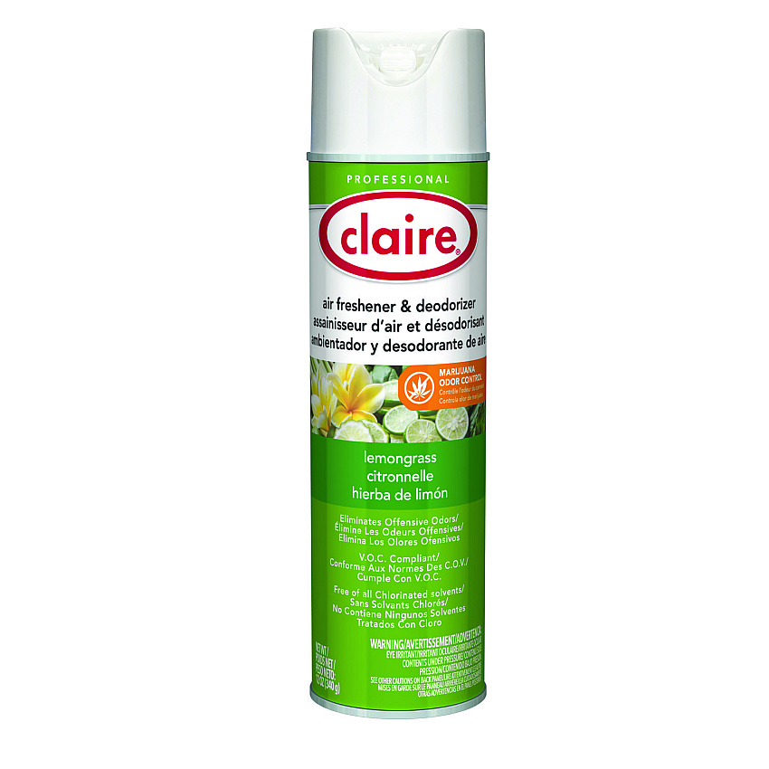 Claire Aerosol Air Freshener and Deodorizer, Lemongrass Citronella, 12 oz Aerosol Spray, 12 Cans (CGC1307)
