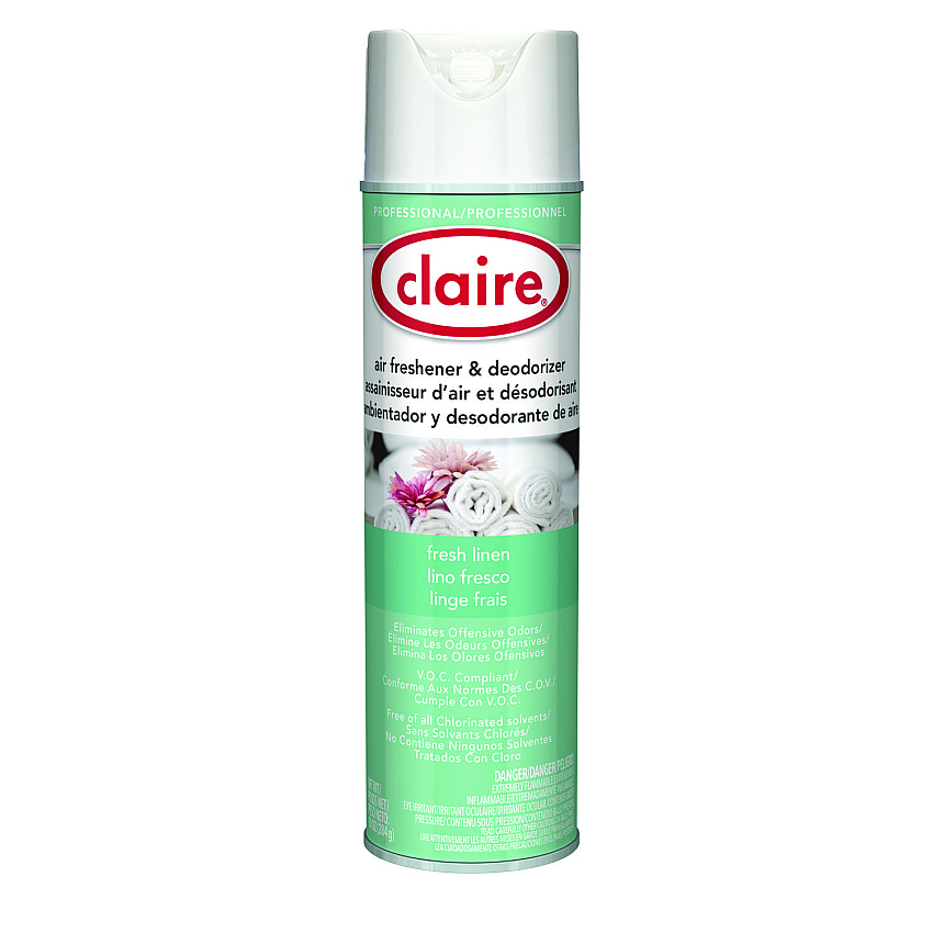 Claire Aerosol Air Freshener and Deodorizer, Fresh Linen, 10 oz Aerosol Spray, 12 Cans (CGC163)