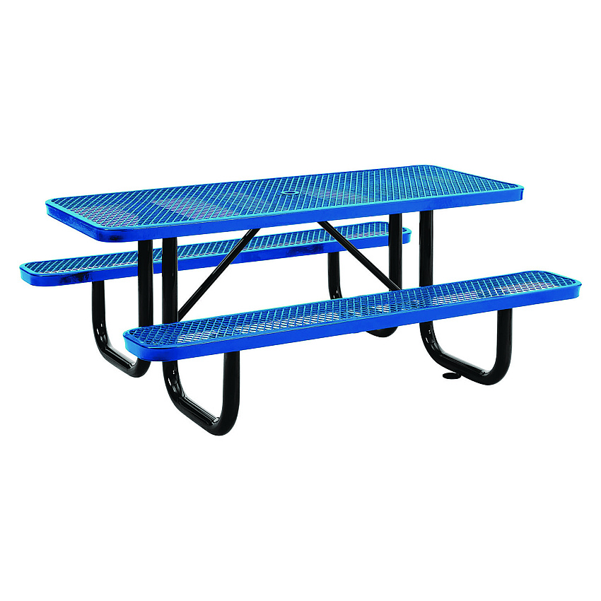 Global Industrial Expanded Steel Picnic Table, Rectangular, 72 x 62 x 29.5, Blue Top, Blue Base/Legs (GBE277152BL)