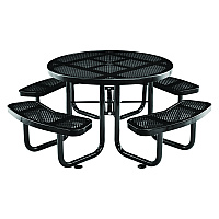 Global Industrial Perforated Steel Picnic Table, Round, 46" Dia x 29.5"h, Black Top, Black Base/Legs (GBE262078BK)