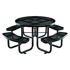 Global Industrial Perforated Steel Picnic Table, Round, 46" Dia x 29.5"h, Black Top, Black Base/Legs (GBE262078BK)