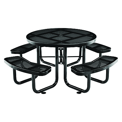 Global Industrial Perforated Steel Picnic Table, Round, 46" Dia x 29.5"h, Black Top, Black Base/Legs (GBE262078BK)