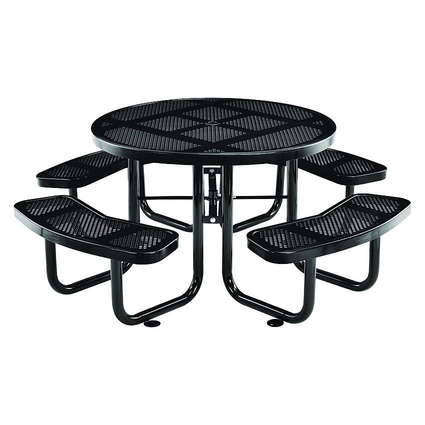 Global Industrial Perforated Steel Picnic Table, Round, 46" Dia x 29.5"h, Black Top, Black Base/Legs (GBE262078BK)