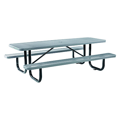 Global Industrial Expanded Steel Picnic Table, Rectangular, 96 x 62 x 29.5, Gray Top, Gray Base/Legs (GBE277153GY)