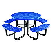 Global Industrial Perforated Steel Picnic Table, Round, 46" Dia x 29.5"h, Blue Top, Blue Base/Legs (GBE262078BL)