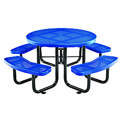 Global Industrial Perforated Steel Picnic Table, Round, 46" Dia x 29.5"h, Blue Top, Blue Base/Legs (GBE262078BL)
