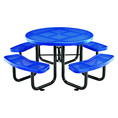 Global Industrial Perforated Steel Picnic Table, Round, 46" Dia x 29.5"h, Blue Top, Blue Base/Legs (GBE262078BL)