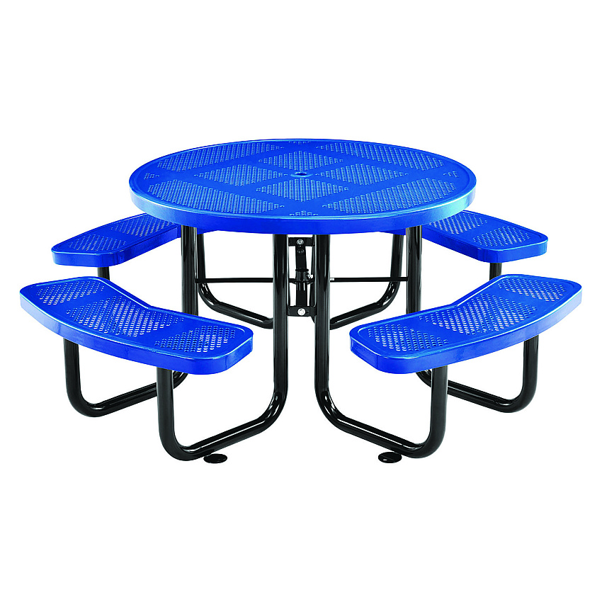 Global Industrial Perforated Steel Picnic Table, Round, 46" Dia x 29.5"h, Blue Top, Blue Base/Legs (GBE262078BL)