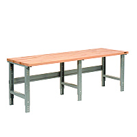 Global Industrial Standard Duty Butcher Block Top Adjustable Height Workbench, 2,000 lbs, 96 x 36 x 30.88 to 36.88, Maple/Gray (GBE183179)