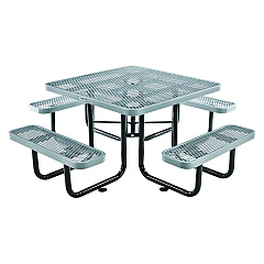 Global Industrial Expanded Steel Picnic Table, Square, 81 x 81 x 29.5, Gray Top, Gray Base/Legs (GBE277151GY)