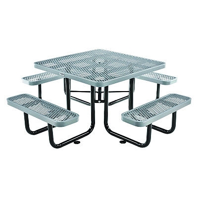 Global Industrial Expanded Steel Picnic Table, Square, 81 x 81 x 29.5, Gray Top, Gray Base/Legs (GBE277151GY)