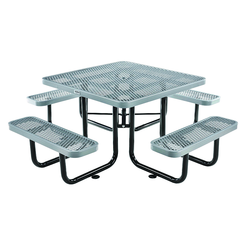 Global Industrial Expanded Steel Picnic Table, Square, 81 x 81 x 29.5, Gray Top, Gray Base/Legs (GBE277151GY)