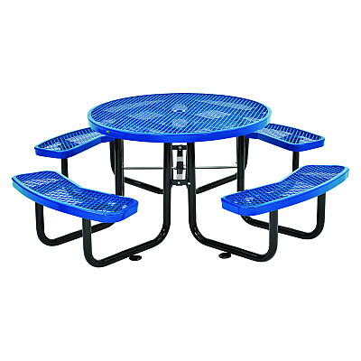 Global Industrial Expanded Steel Picnic Table, Round, 46" Dia x 29.5"h, Blue Top, Blue Base/Legs (GBE277150BL)