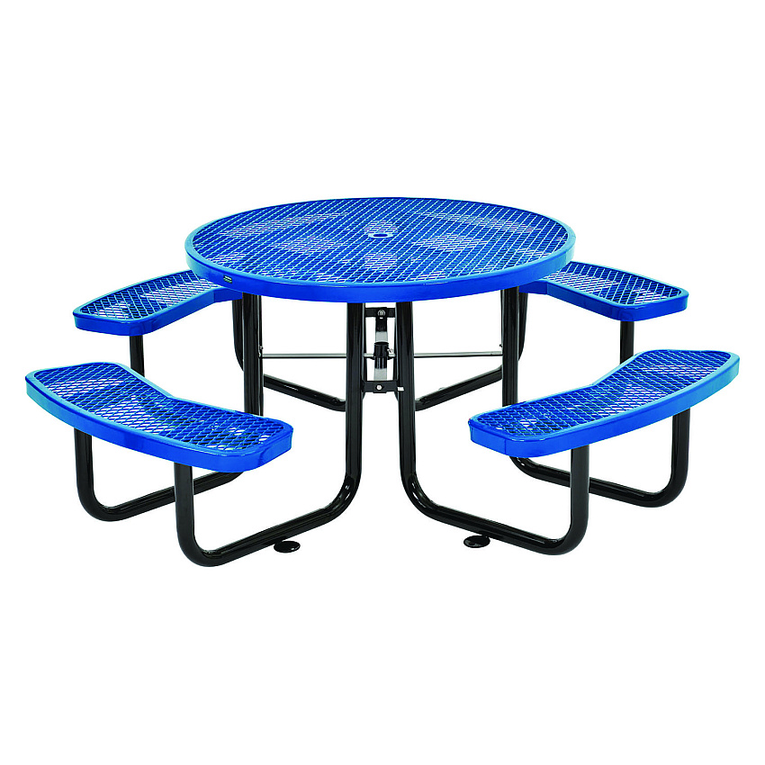 Global Industrial Expanded Steel Picnic Table, Round, 46" Dia x 29.5"h, Blue Top, Blue Base/Legs (GBE277150BL)
