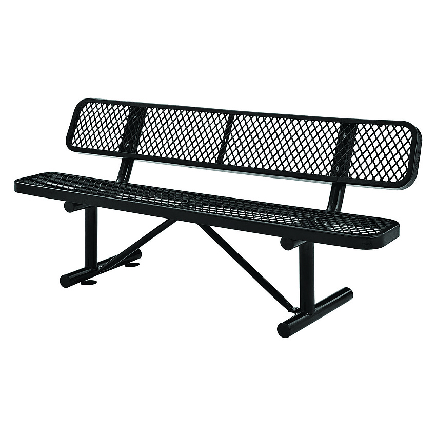 Global Industrial Expanded Steel Bench With Back, 72 x 24 x 33, Black (GBE277154BK)