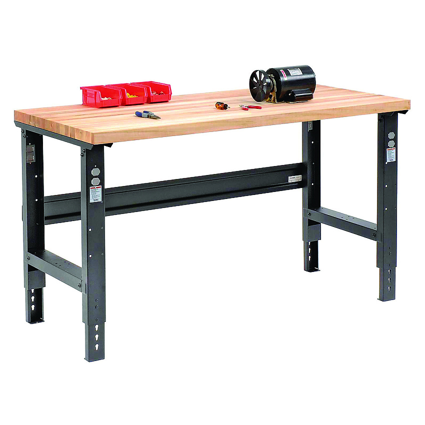 Global Industrial Standard Duty Butcher Block Top Adjustable Height Workbench, 2,000 lbs, 60 x 30 x 30.88 to 36.88, Black (GBE183166BK)