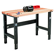 Global Industrial Standard Duty Butcher Block Top Adjustable Height Workbench, 2,000 lbs, 48 x 30 x 30.88 to 36.88, Maple/Black (GBE319076)