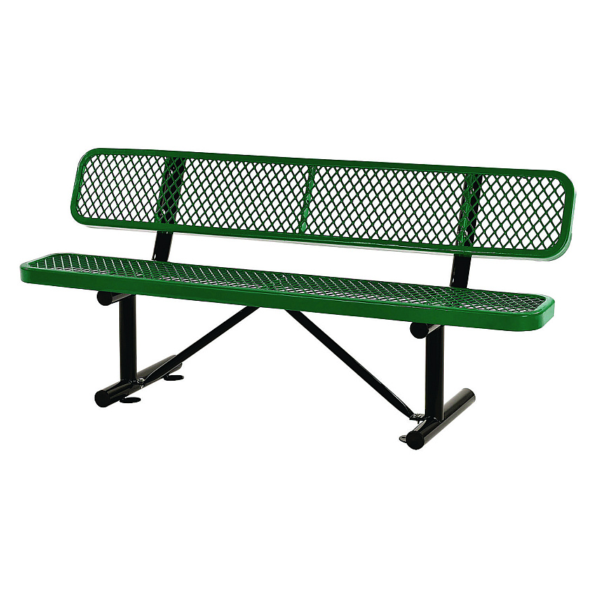 Global Industrial Expanded Steel Bench With Back, 72 x 24 x 33, Green (GBE277154GN)