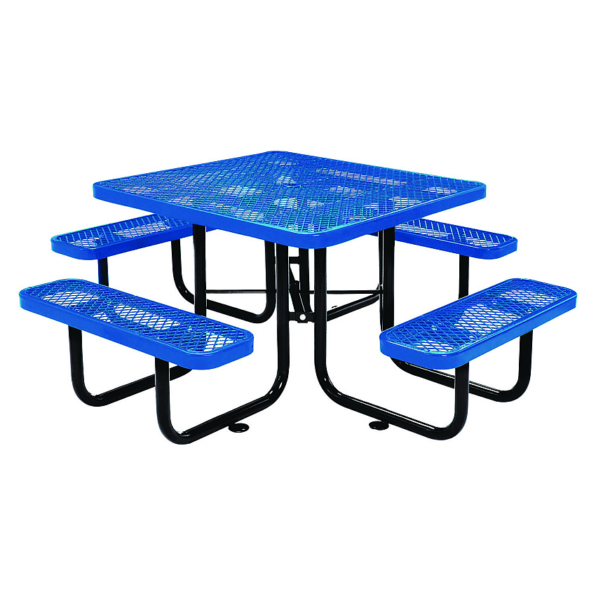 Global Industrial Expanded Steel Picnic Table, Square, 81 x 81 x 29.5, Blue Top, Blue Base/Legs (GBE277151BL)