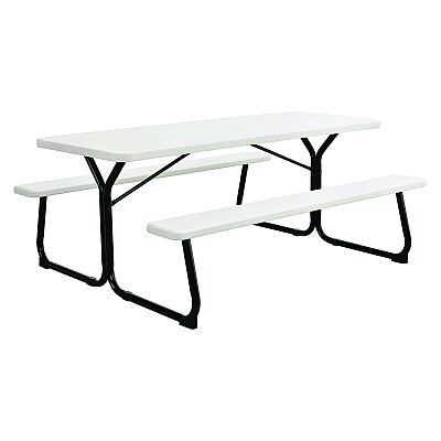 Global Industrial Blow-Molded Plastic Picnic Table, Rectangular, 72 x 60 x 30, White Top, White Base/Legs (GBE695484)