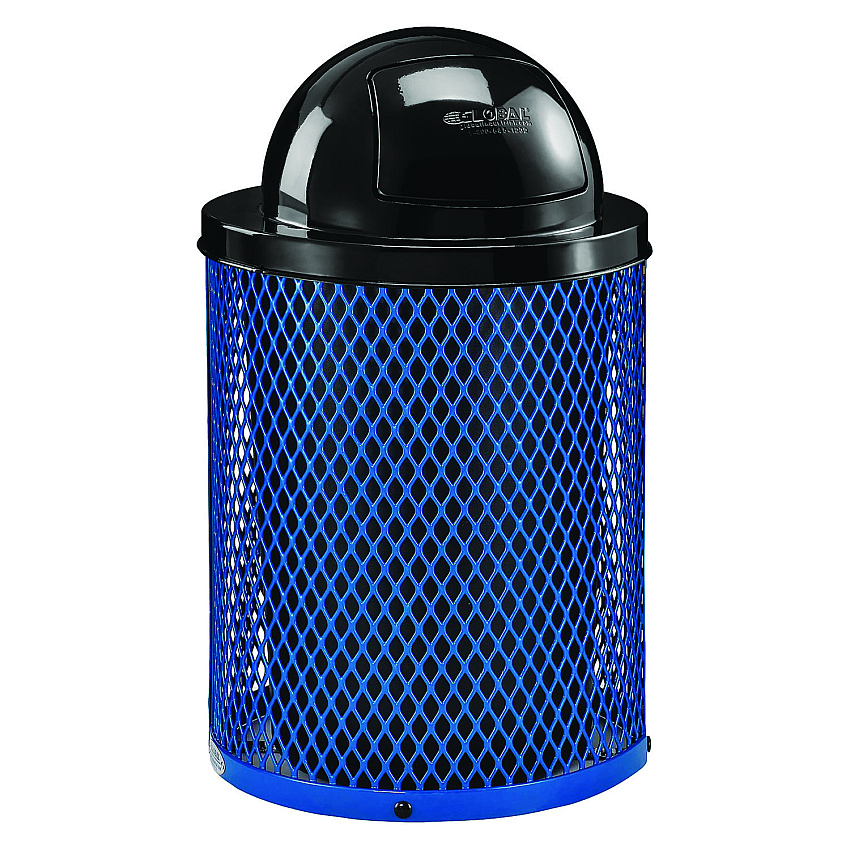 Global Industrial Outdoor Diamond Steel Trash Can, 36 gal, Dome Lid, Blue (GBE261948BL)