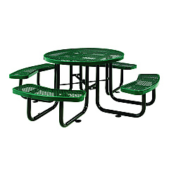 Global Industrial Expanded Steel Picnic Table, Round, 46" Dia x 29.5"h, Green Top, Green Base/Legs (GBE277150GN)