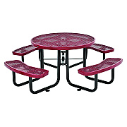 Global Industrial Expanded Steel Picnic Table, Round, 46" Dia x 29.5"h, Red Top, Red Base/Legs (GBE277150RD)