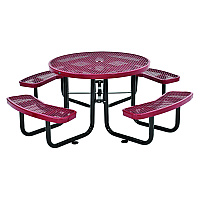 Global Industrial Expanded Steel Picnic Table, Round, 46" Dia x 29.5"h, Red Top, Red Base/Legs (GBE277150RD)