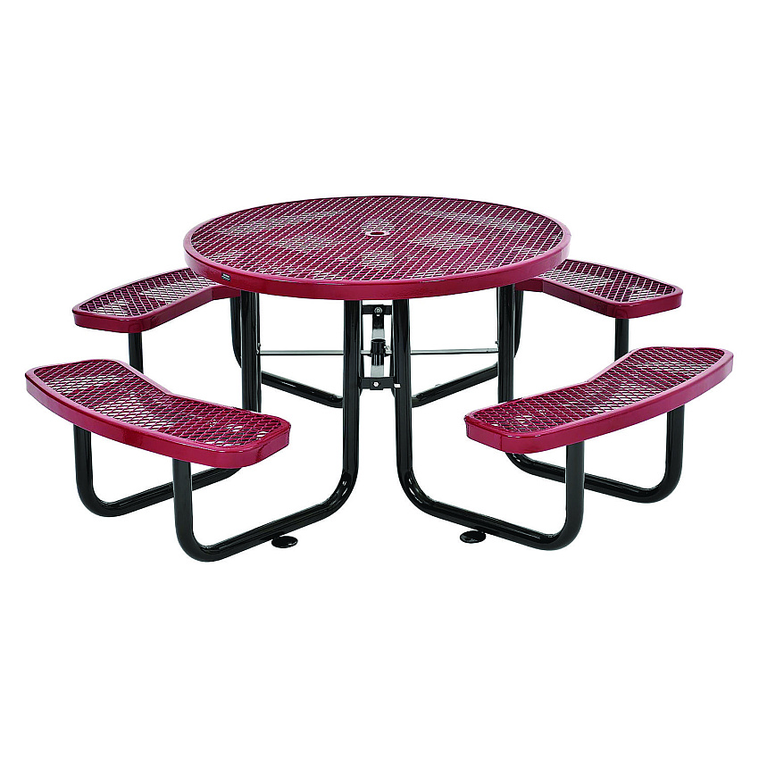 Global Industrial Expanded Steel Picnic Table, Round, 46" Dia x 29.5"h, Red Top, Red Base/Legs (GBE277150RD)