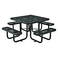 Global Industrial Expanded Steel Picnic Table, Square, 81 x 81 x 29.5, Black Top, Black Base/Legs (GBE277151BK)