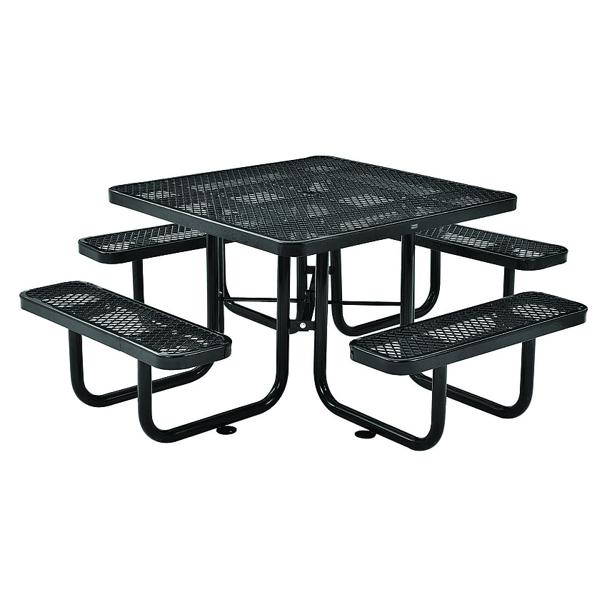 Global Industrial Expanded Steel Picnic Table, Square, 81 x 81 x 29.5, Black Top, Black Base/Legs (GBE277151BK)