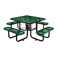 Global Industrial Expanded Steel Picnic Table, Square, 81 x 81 x 29.5, Green Top, Green Base/Legs (GBE277151GN)