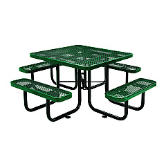 Global Industrial Expanded Steel Picnic Table, Square, 81 x 81 x 29.5, Green Top, Green Base/Legs (GBE277151GN)