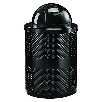 Global Industrial Outdoor Perforated Steel Trash Can with Dome Lid, 36 gal, Steel, Black (GBE261949BK)
