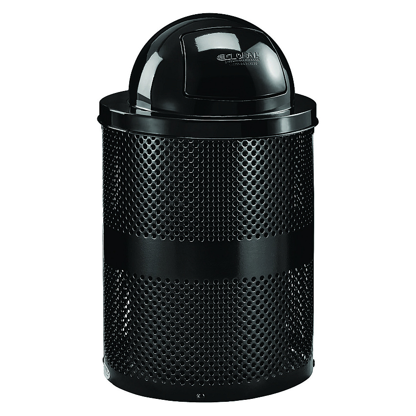 Global Industrial Outdoor Perforated Steel Trash Can with Dome Lid, 36 gal, Steel, Black (GBE261949BK)