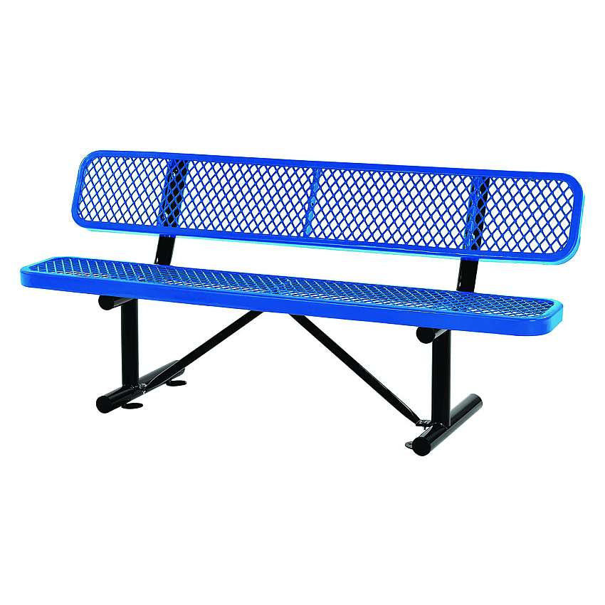 Global Industrial Expanded Steel Bench With Back, 72 x 24 x 33, Blue (GBE277154BL)