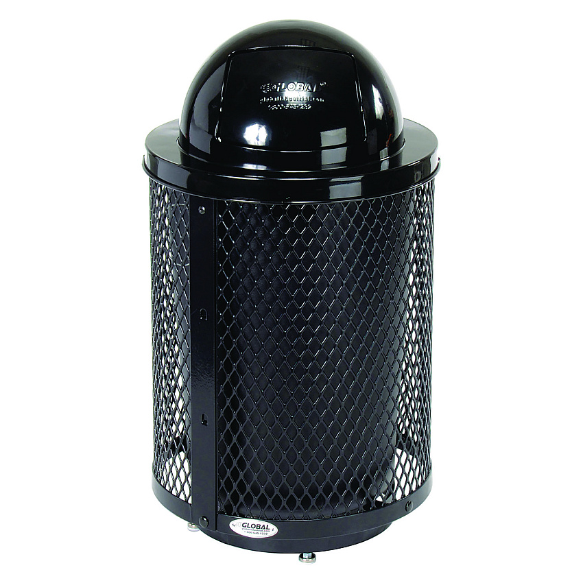 Global Industrial Outdoor Diamond Steel Trash Can with Base, 36 gal, Black (GBE261948BKD)
